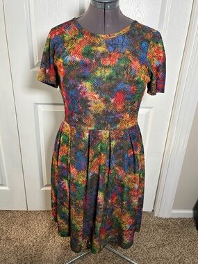 LulaRoe Multicolor Watercolor Midi Amelia Dress